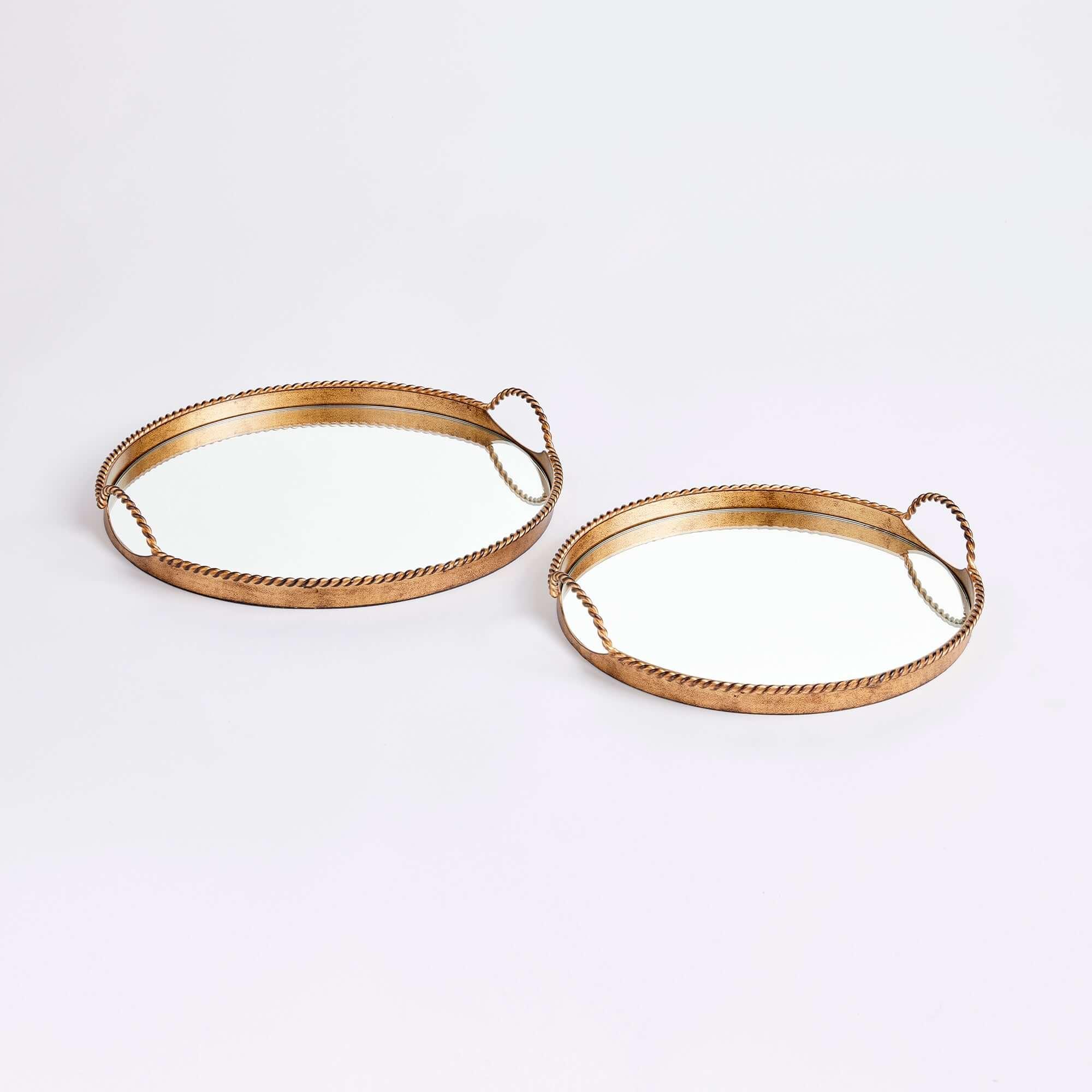 Vintage Gold Mirrored Tray Set with Braided Handles (Set of 2) Vintage Shopper