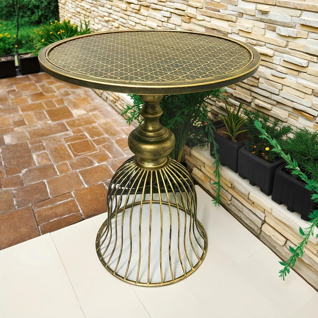 Vintage Industrial Metal and Iron Coffee table - Antique Brass/ Copper-like finish, Heavy-Duty Outdoor/Indoor center or side table for Patio, Cafe, Bar, Living Room - No Wiring Needed, Easy Maintenance, Patio Furniture, Retro House Of Avana