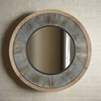 Vintage Industrial Round Wall Mirror with Wood and Metal Frame Vintage Shopper