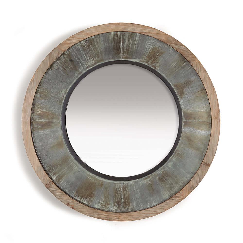 Vintage Industrial Round Wall Mirror with Wood and Metal Frame Vintage Shopper