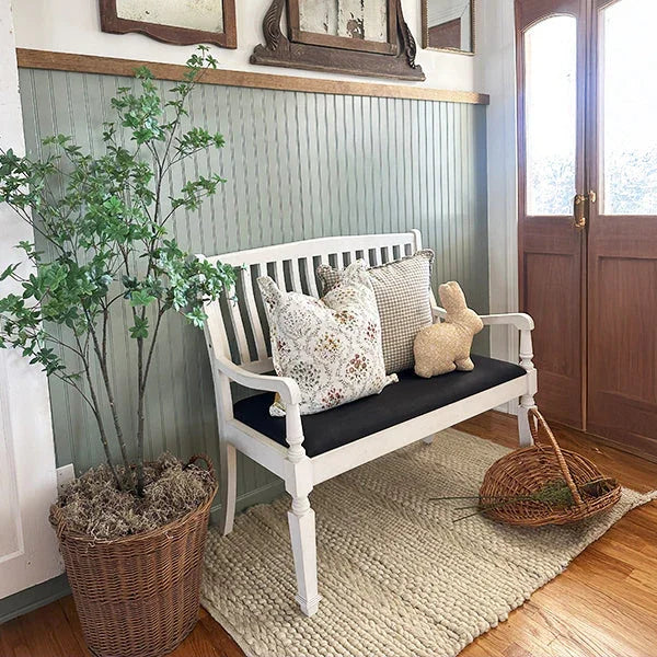 Vintage-Inspired Wooden Bench with Upholstered Seat Decor Steals