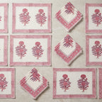 Vintage Magenta & Cream table mats and napkins set of 6 grid view | India natural colors hand block table runners napkins table mats Jaipur handmade aesthetics handicraft | House of Avana