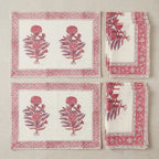Vintage Magenta & Cream table mats and napkins set of 6 grid view | Jaipur handicraft aesthetics handmade table runners napkins table mats India natural colors hand block | House of Avana