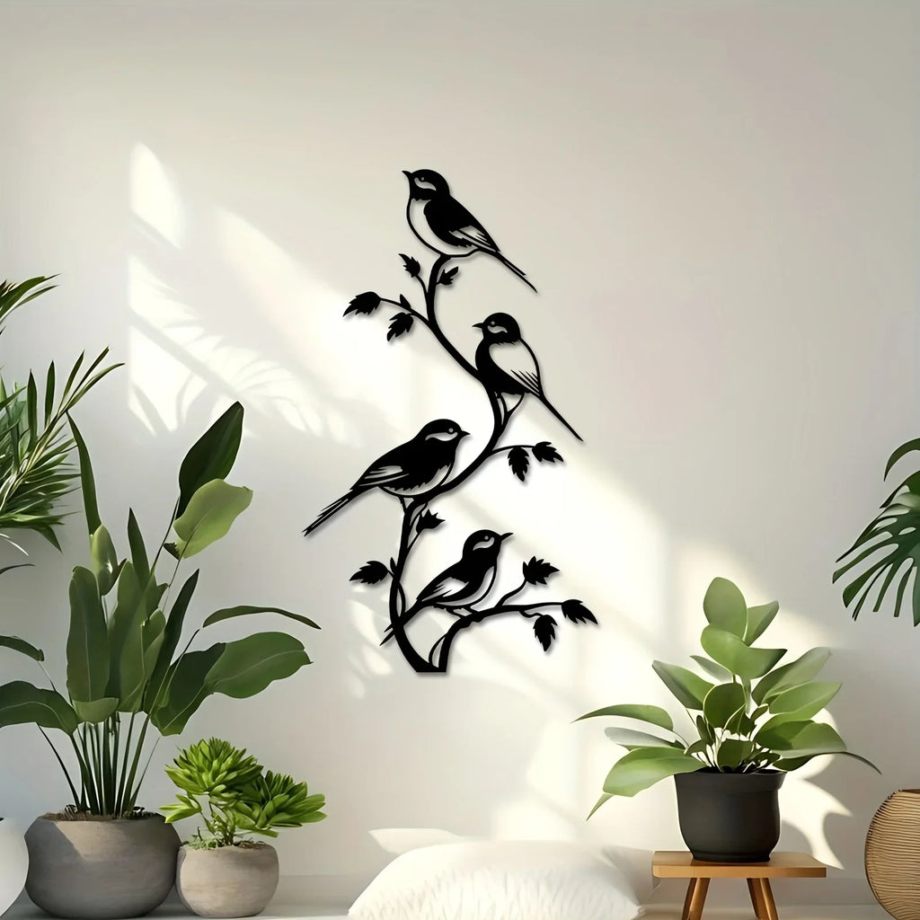 Metal bird silhouette, handcrafted iron wall art, rustic brown - House of Avana