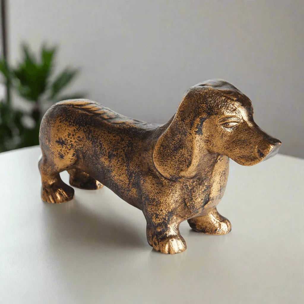 Vintage Metal Dachshund Sculpture in Bronze Vintage Shopper