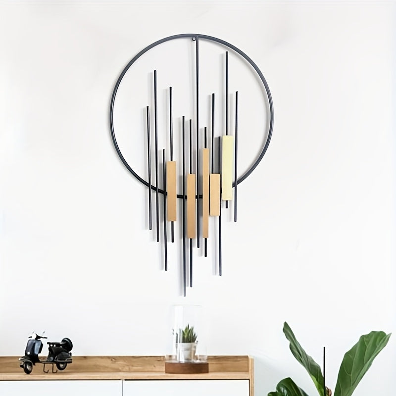 Vintage Metal Wall Art Decor - Geometric Circle Design with Vertical Bars & Horizontal Beams, Rustic Industrial Wall Hanging for Living Room, Entryway, Thanksgiving & Holiday Home Decoration House Of Avana