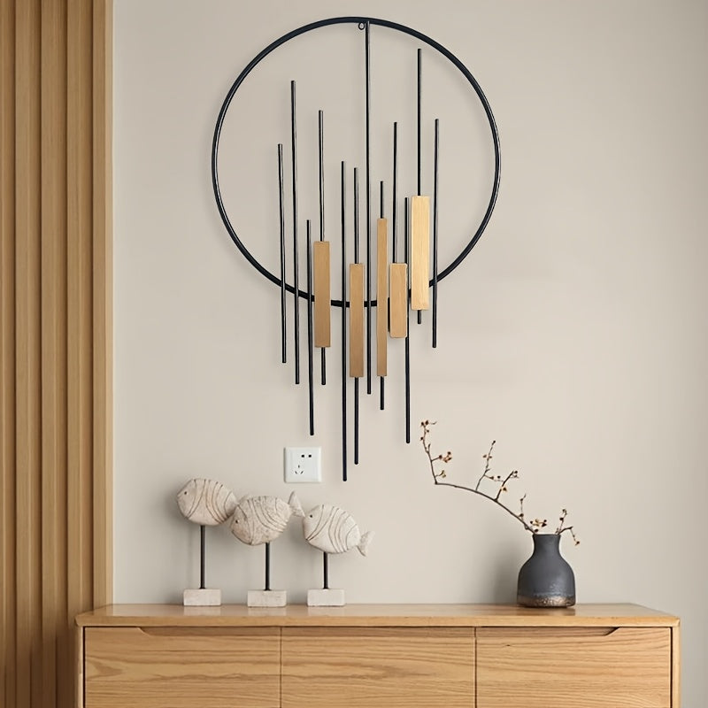 Vintage Metal Wall Art Decor - Geometric Circle Design with Vertical Bars & Horizontal Beams, Rustic Industrial Wall Hanging for Living Room, Entryway, Thanksgiving & Holiday Home Decoration House Of Avana