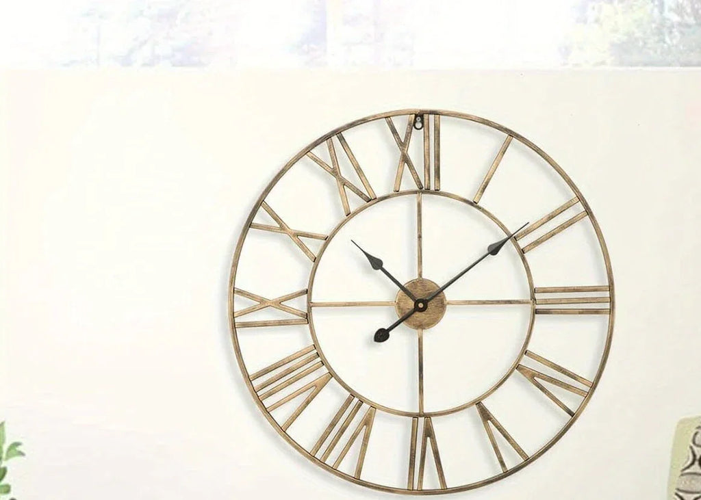 Wall Clock Vintage Retro Roman Numerals Silent Non-Ticking Metal Paint Industrial Vintage Metal Large Clock for Home Loft Living Room Bedroom Kitchen House Of Avana