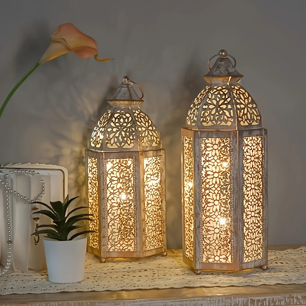1pc Moroccan Lantern - Battery-Powered (AAA Not Included) Vintage Metallic Finish, Elegant Islamic Home Decor for Ramadan, Eid, New Year, Weddings, Parties - Indoor/Outdoor Decoration with Warm Ambient Lighting - No Wiring Ne House Of Avana