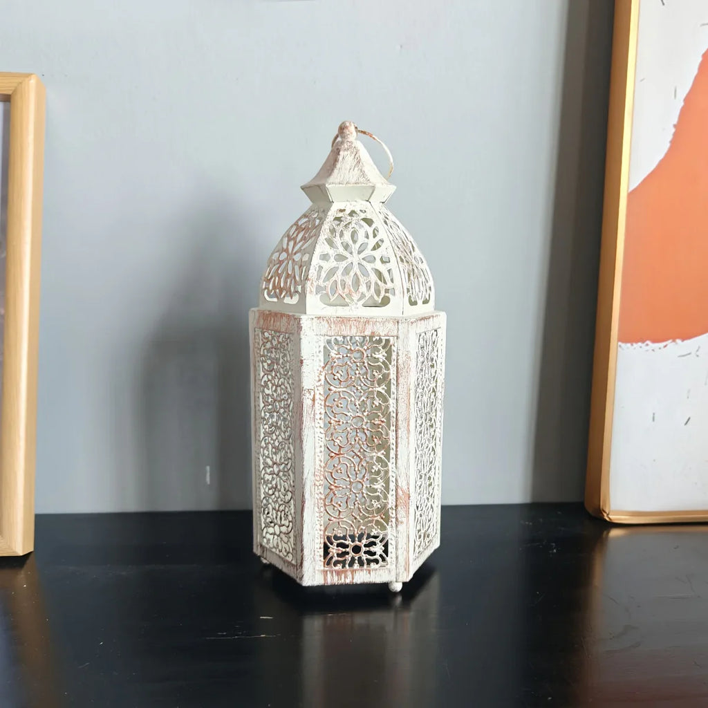 1pc Moroccan Lantern - Battery-Powered (AAA Not Included) Vintage Metallic Finish, Elegant Islamic Home Decor for Ramadan, Eid, New Year, Weddings, Parties - Indoor/Outdoor Decoration with Warm Ambient Lighting - No Wiring Ne House Of Avana