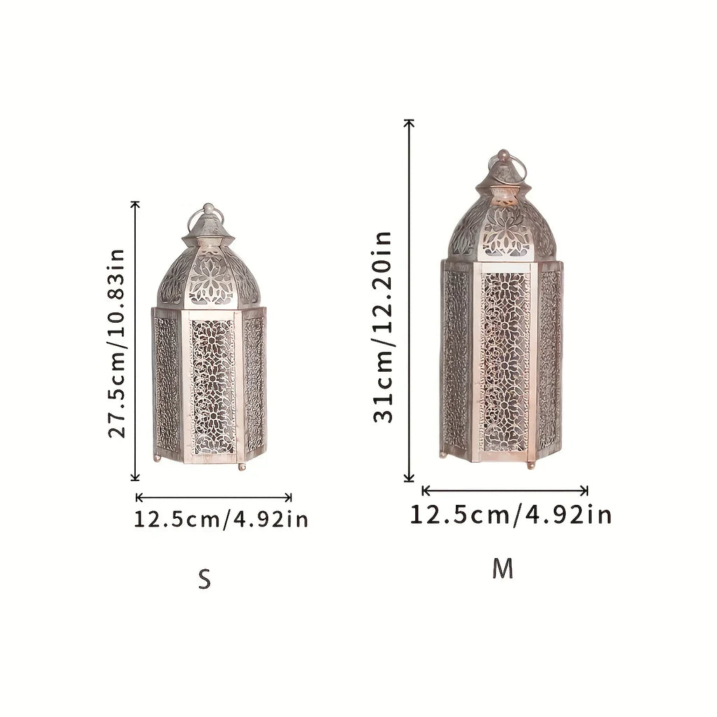 1pc Moroccan Lantern - Battery-Powered (AAA Not Included) Vintage Metallic Finish, Elegant Islamic Home Decor for Ramadan, Eid, New Year, Weddings, Parties - Indoor/Outdoor Decoration with Warm Ambient Lighting - No Wiring Ne House Of Avana