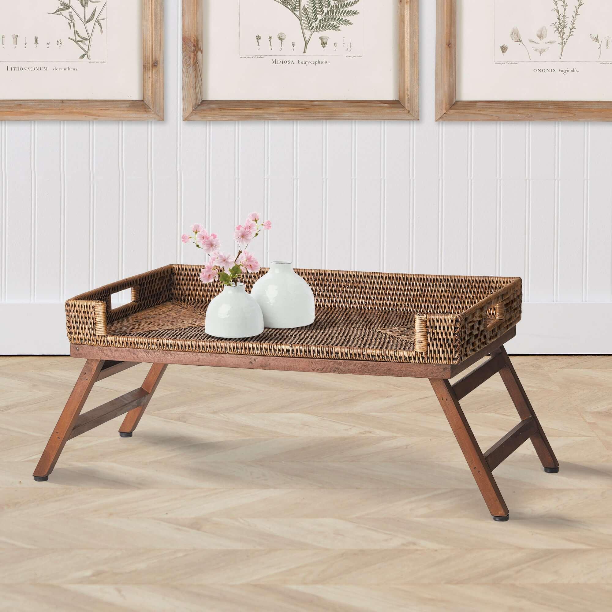 Vintage Rattan Tray Table with Collapsible Legs Vintage Shopper