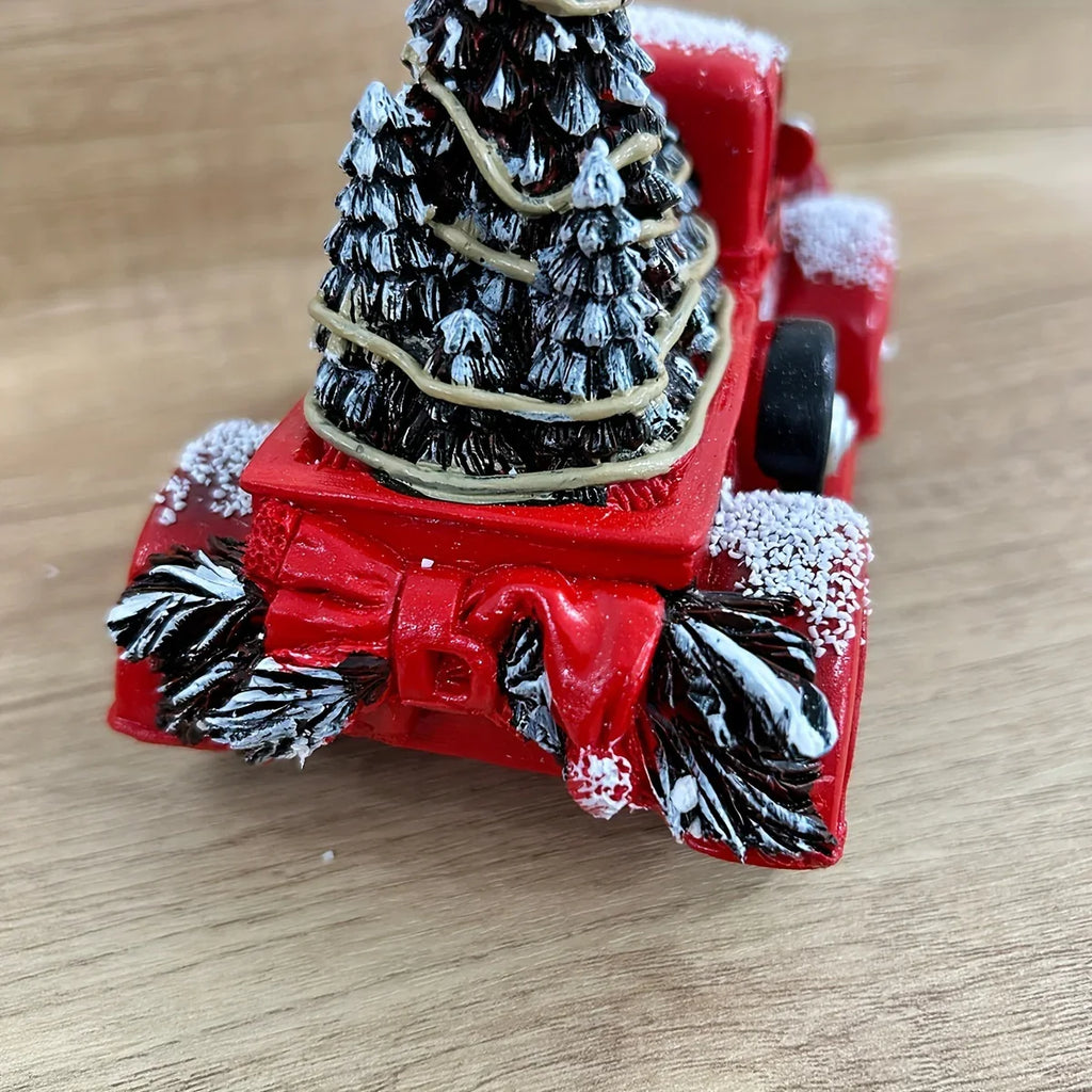 1pc Christmas Vintage Red Truck with Tree Figurine - Resin Collectible Tabletop Decor for Home & Holiday, Fashion Theme, Versatile Room Decor, Gift for Friends & Family House Of Avana