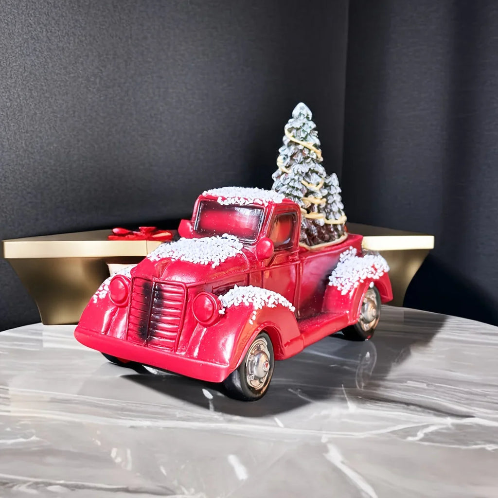 1pc Christmas Vintage Red Truck with Tree Figurine - Resin Collectible Tabletop Decor for Home & Holiday, Fashion Theme, Versatile Room Decor, Gift for Friends & Family House Of Avana