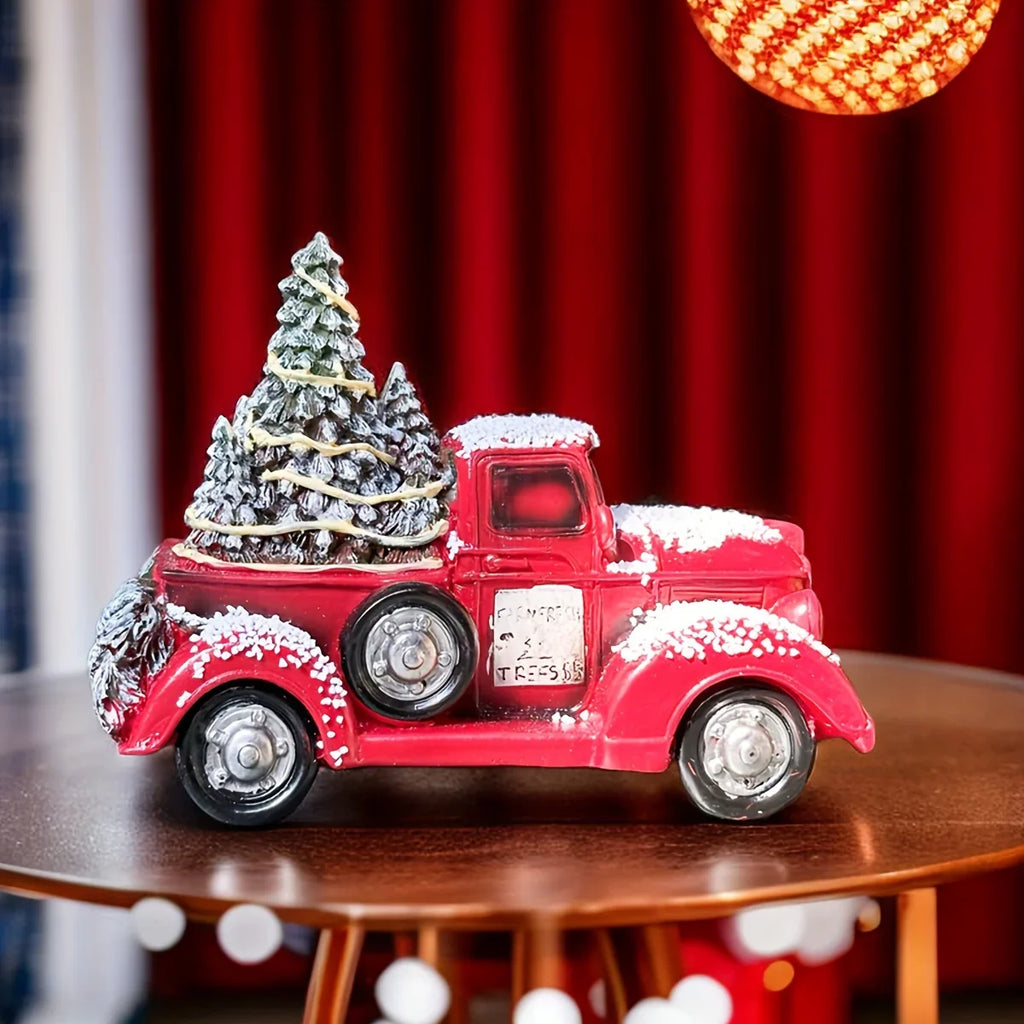 1pc Christmas Vintage Red Truck with Tree Figurine - Resin Collectible Tabletop Decor for Home & Holiday, Fashion Theme, Versatile Room Decor, Gift for Friends & Family House Of Avana