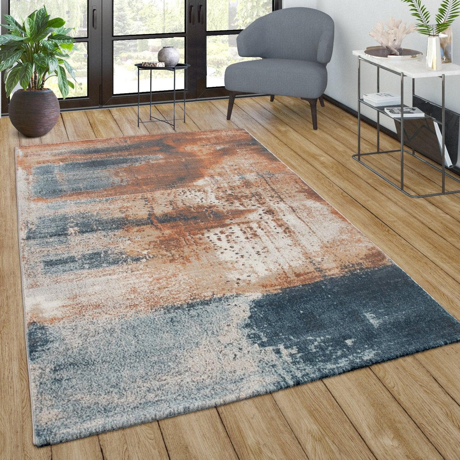 Vintage Rug Low-Pile Abstract Pattern In Orange Blue RugYourHome