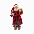 [Vintage Santa Claus Figurine] 1pc Vintage Christmas Santa Claus Figurine in Pajamas - 11" Polyester Holiday Decor with Red & Green Plaid, Teddy Bear & Coffee Cup, Indoor Decoration for Home, Kitchen, Parties - No Electricity House Of Avana