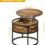 Vintage-Style 60cm Round Coffee Table with Adjustable Height, Lift-Top Storage Design, and Softwood Top - Black, Multi-Functional Space-Saving Furniture for Living Room or Office, Coffee Table Decor House Of Avana