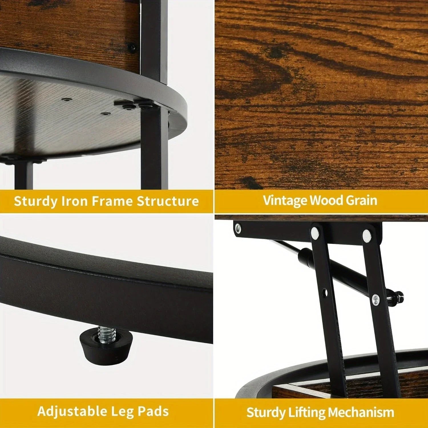 Vintage-Style 60cm Round Coffee Table with Adjustable Height, Lift-Top Storage Design, and Softwood Top - Black, Multi-Functional Space-Saving Furniture for Living Room or Office, Coffee Table Decor House Of Avana