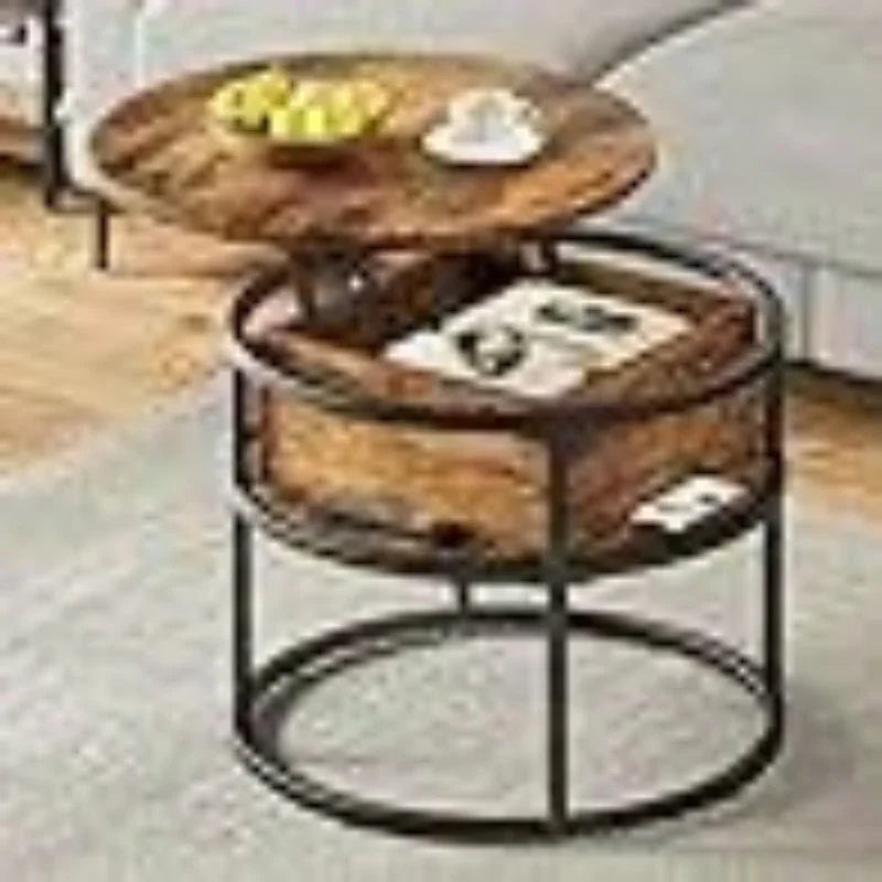 Vintage-Style 60cm Round Coffee Table with Adjustable Height, Lift-Top Storage Design, and Softwood Top - Black, Multi-Functional Space-Saving Furniture for Living Room or Office, Coffee Table Decor House Of Avana