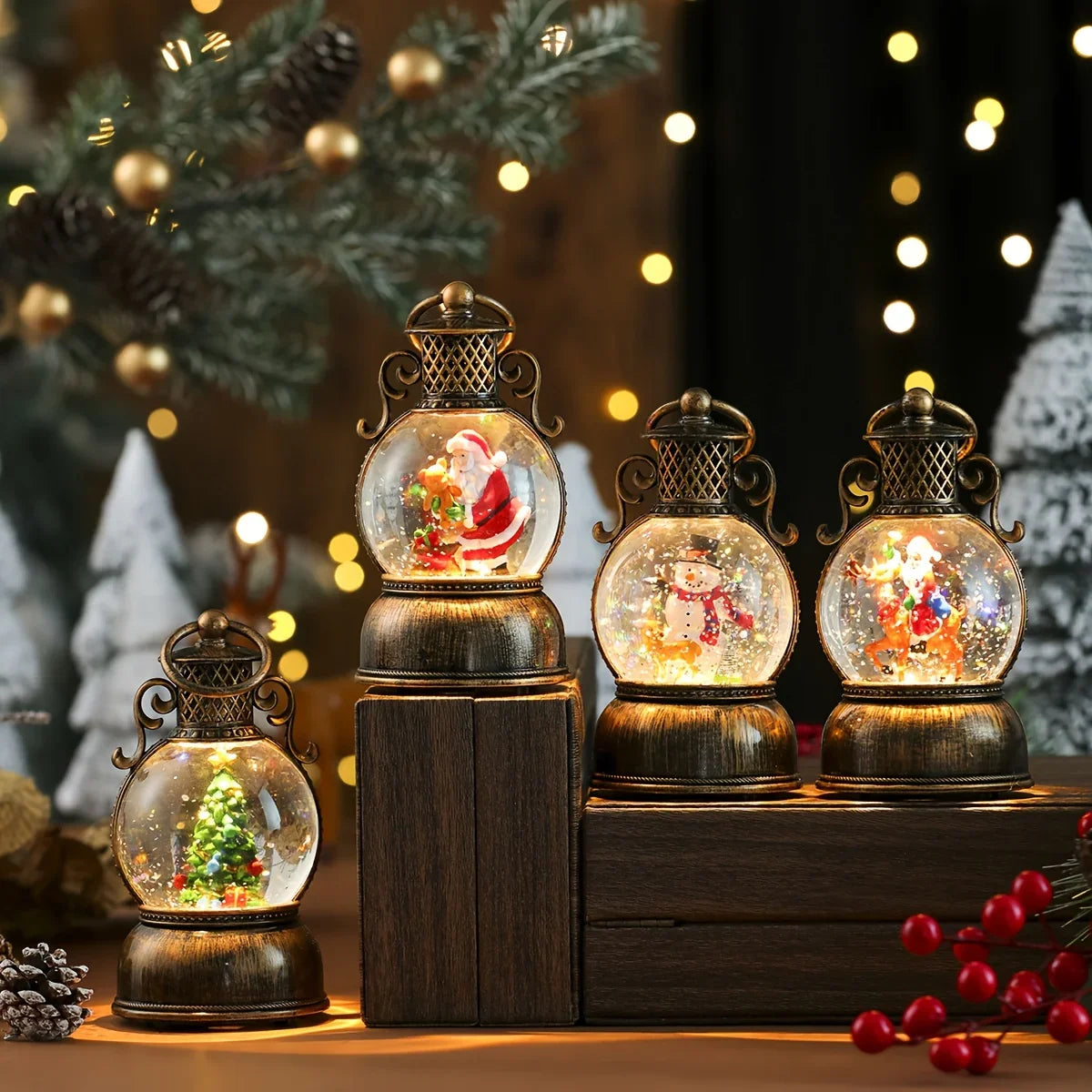 1pc Vintage-Style USB-Powered Glowing Snowfall & Music Box with Rotating Dome Lid - Self-Lit Resin/PC Ornament, Water-Filled Centerpiece with Twinkling Lights, Battery-Free Operation (USB Plug-in) - Christmas Tree & Home Deco House Of Avana