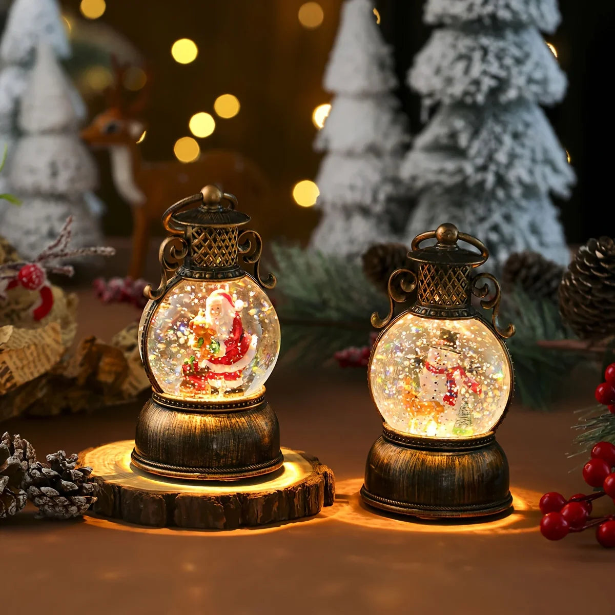 1pc Vintage-Style USB-Powered Glowing Snowfall & Music Box with Rotating Dome Lid - Self-Lit Resin/PC Ornament, Water-Filled Centerpiece with Twinkling Lights, Battery-Free Operation (USB Plug-in) - Christmas Tree & Home Deco House Of Avana