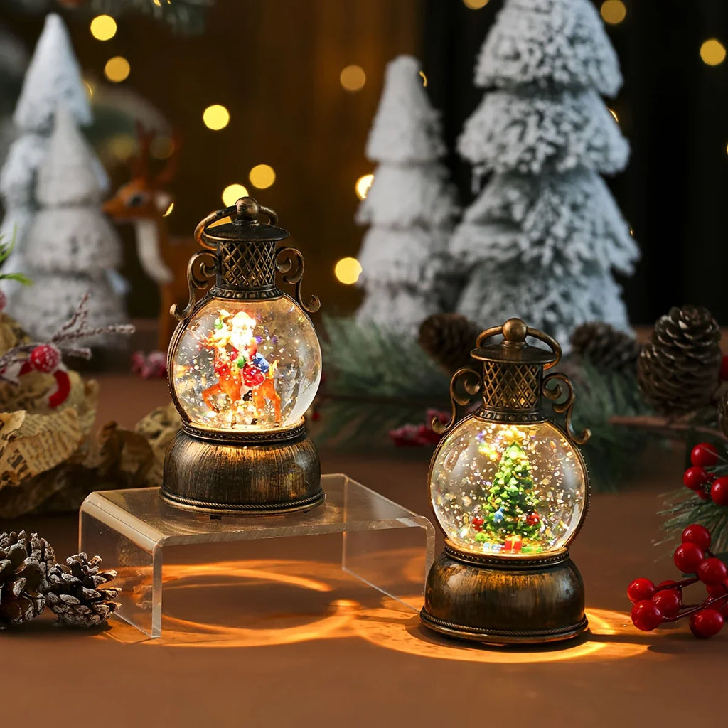1pc Vintage-Style USB-Powered Glowing Snowfall & Music Box with Rotating Dome Lid - Self-Lit Resin/PC Ornament, Water-Filled Centerpiece with Twinkling Lights, Battery-Free Operation (USB Plug-in) - Christmas Tree & Home Deco House Of Avana