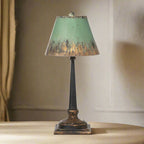 Vintage Table Lamp with Distressed Green and Gold Shade Vintage Shopper