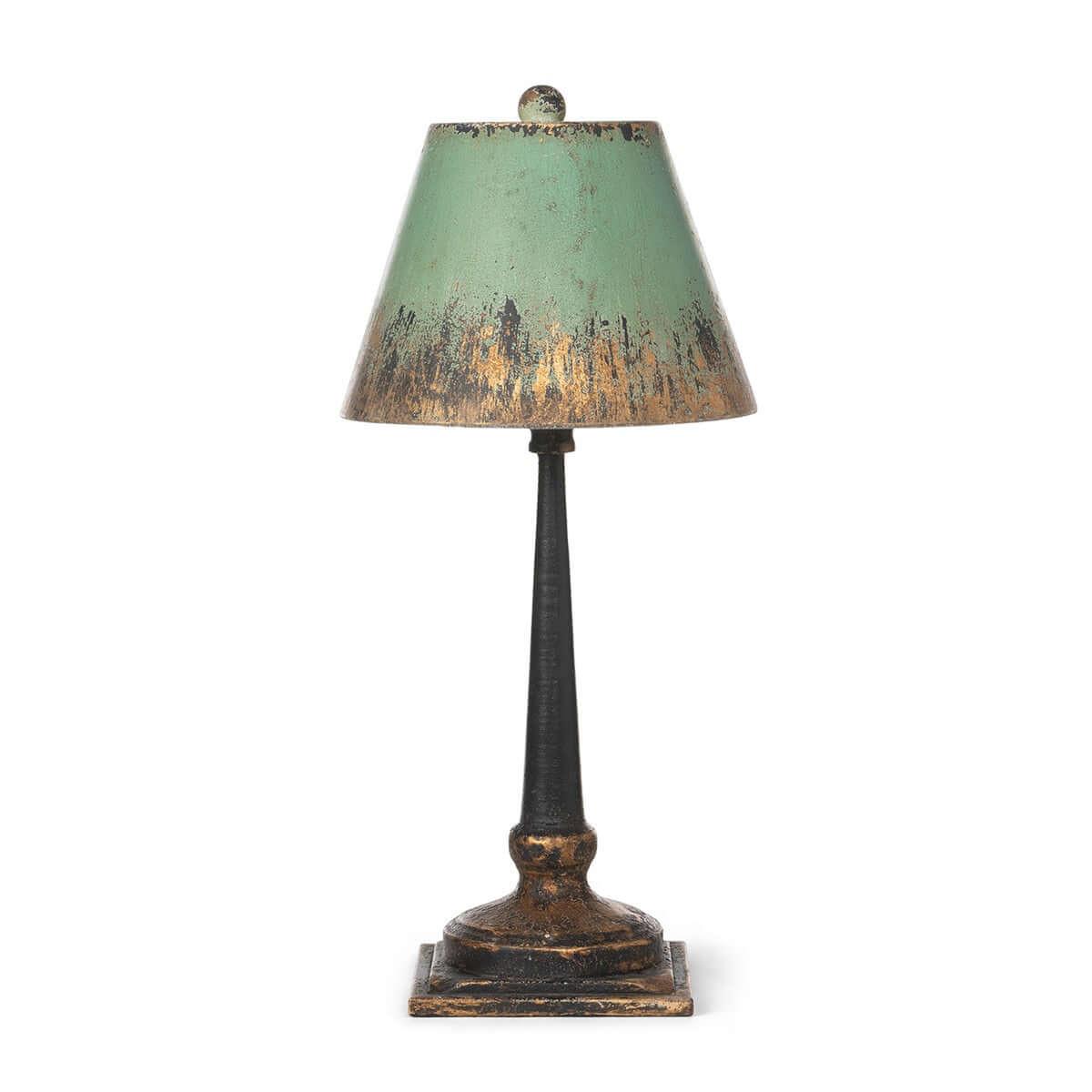 Vintage Table Lamp with Distressed Green and Gold Shade Vintage Shopper