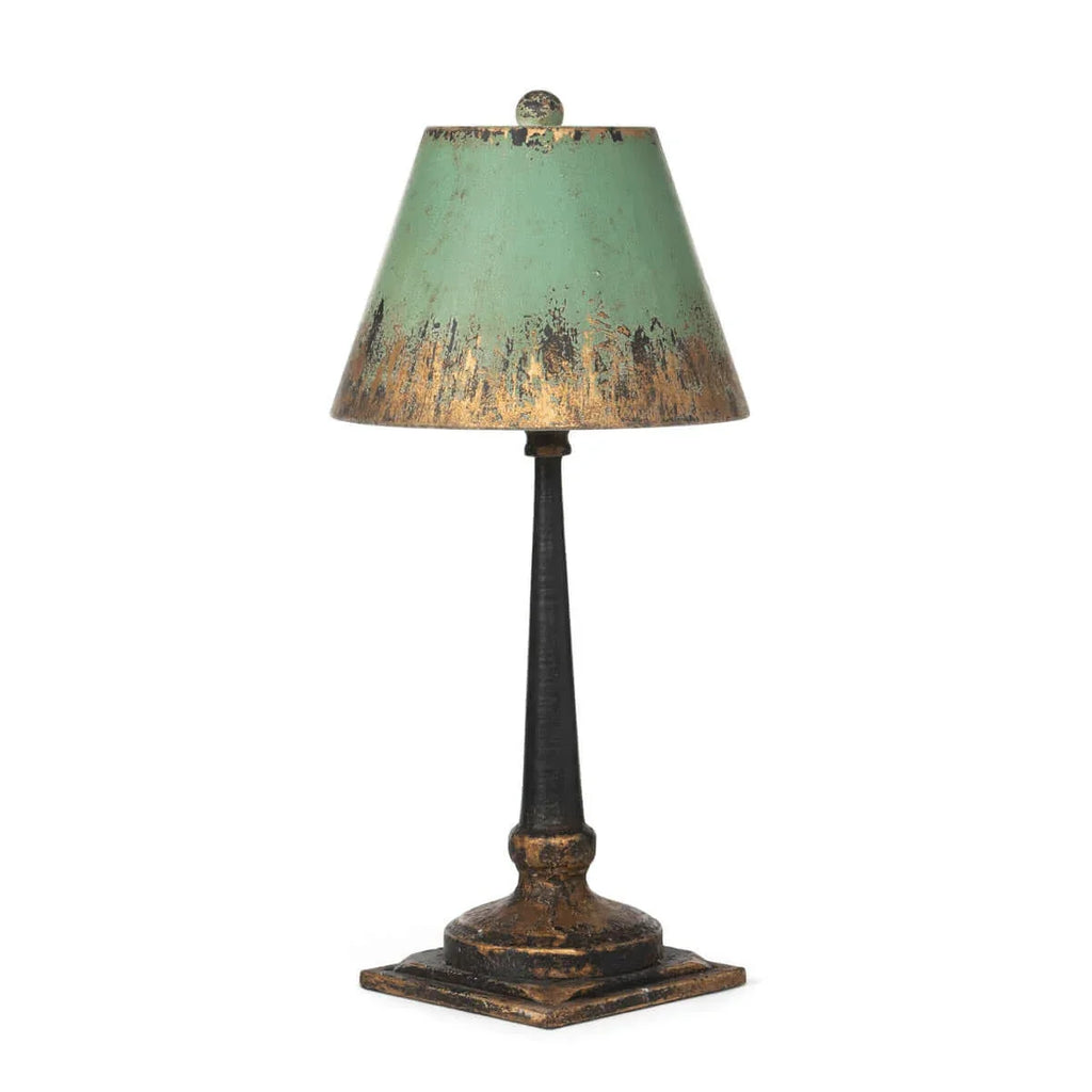 Vintage Table Lamp with Distressed Green and Gold Shade Vintage Shopper