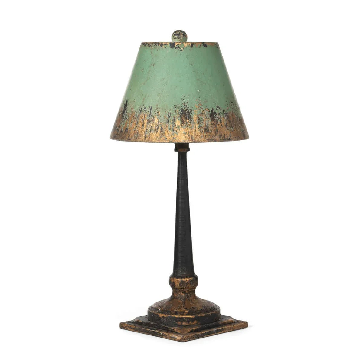 Vintage Table Lamp with Distressed Green and Gold Shade Vintage Shopper