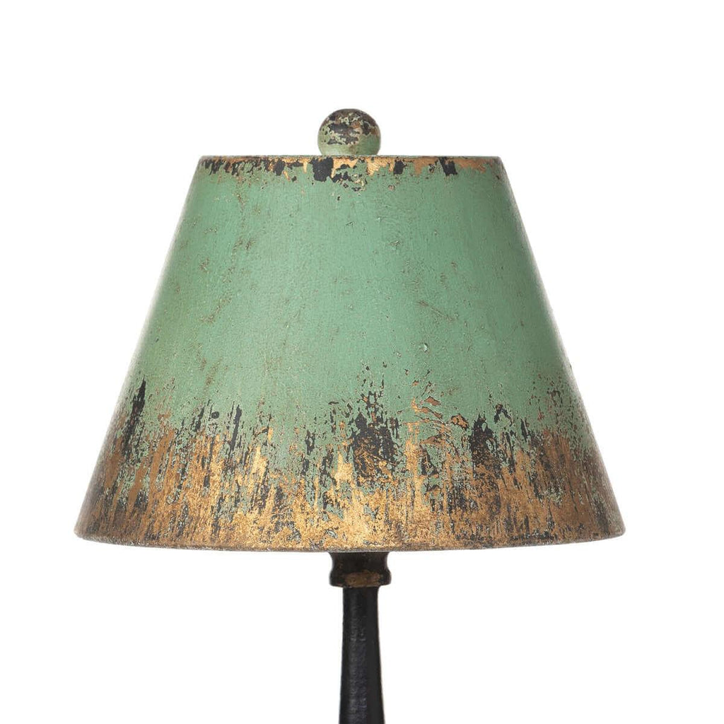 Vintage Table Lamp with Distressed Green and Gold Shade Vintage Shopper