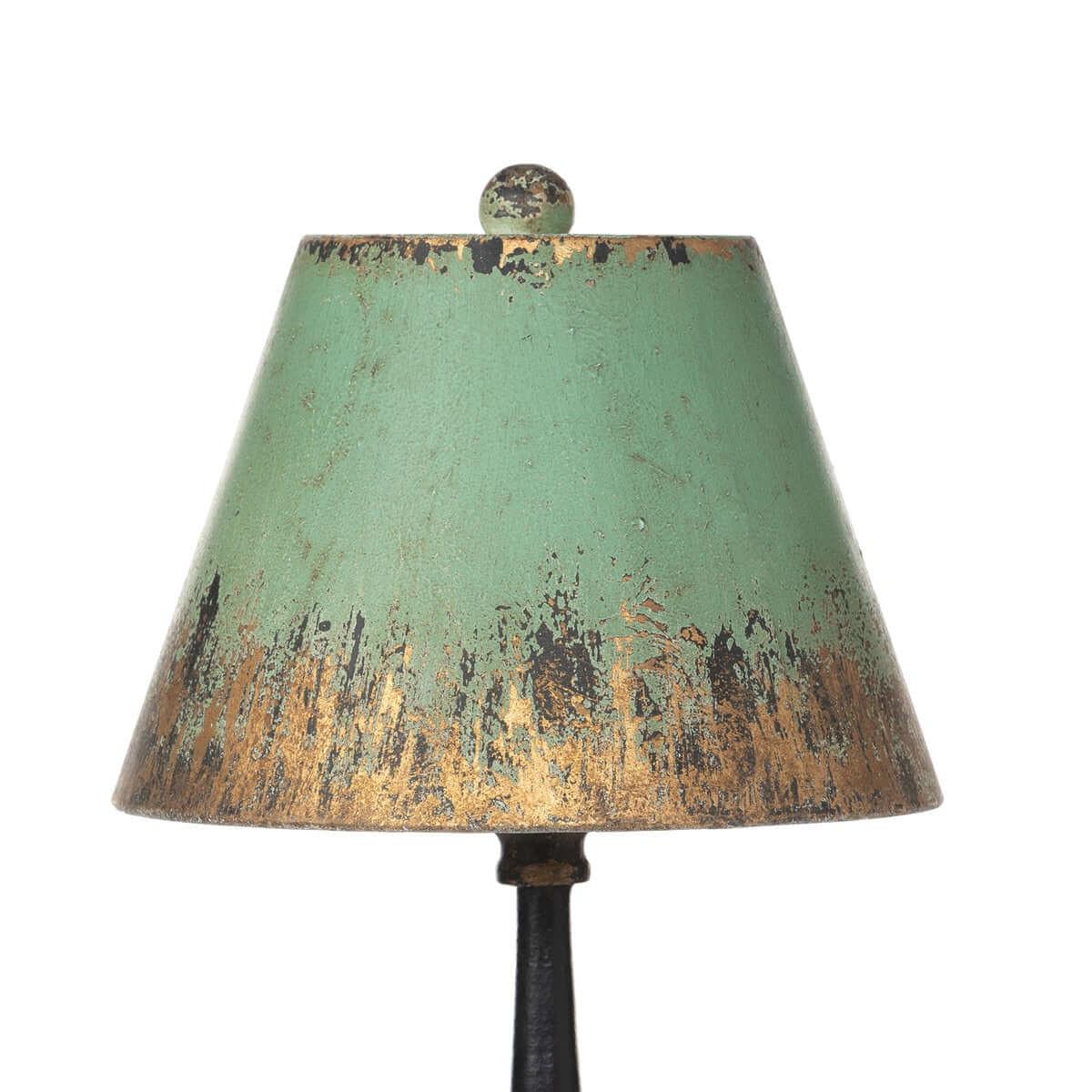 Vintage Table Lamp with Distressed Green and Gold Shade Vintage Shopper