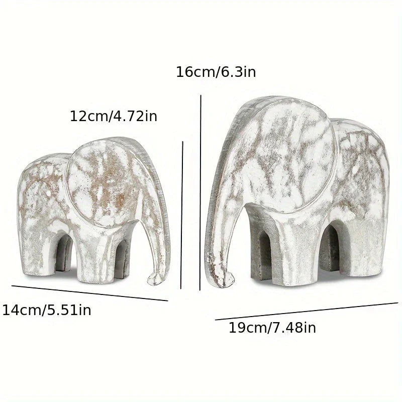 Vintage White Elephant Figurines - Wooden Travel Theme Decorative Statues for Various Room Types, Indoor Use, No Electricity Required House Of Avana