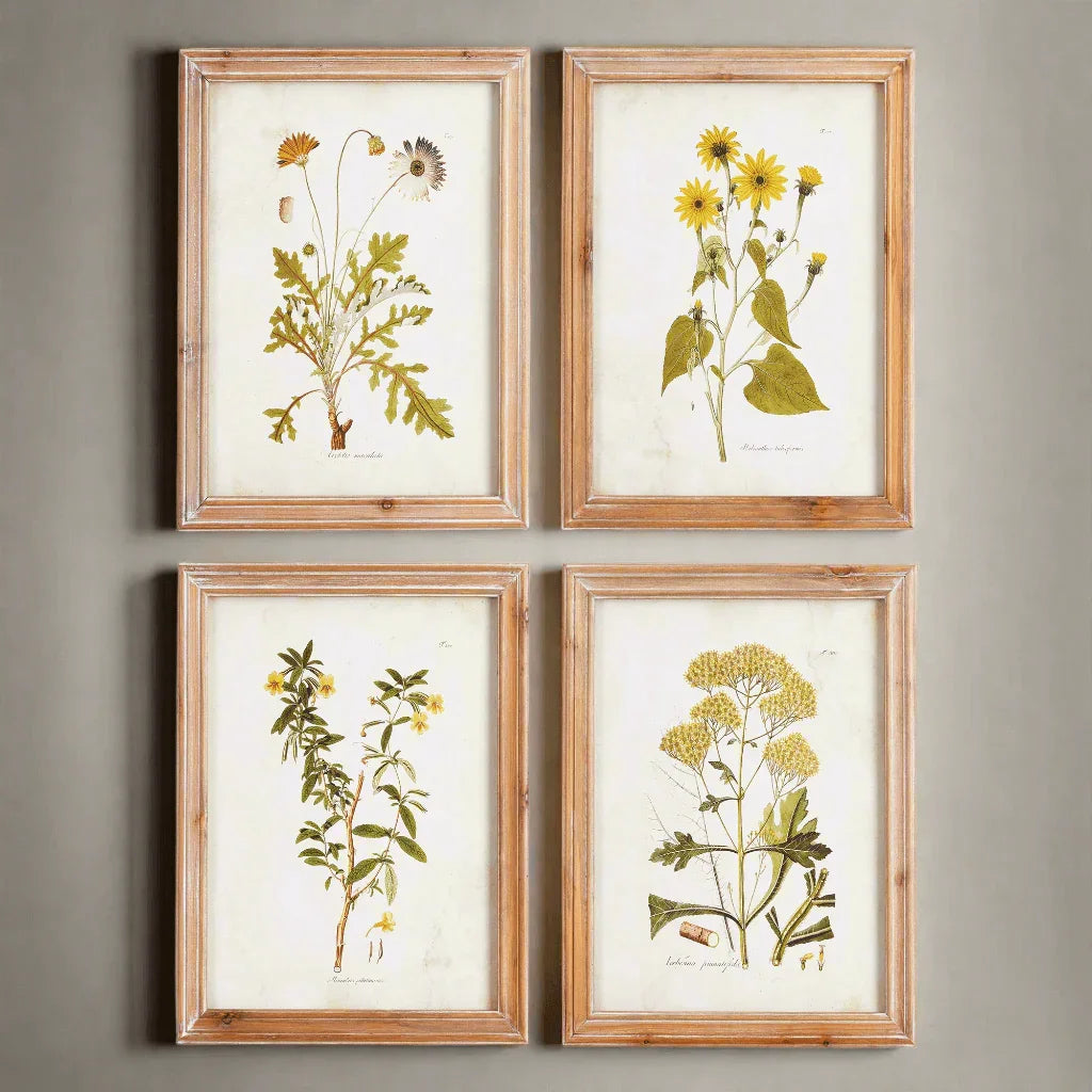 Vintage Wildflower Botanical Prints Set in Rustic Wood Frames (Set of 4) Vintage Shopper