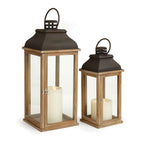 Vintage Wood and Metal Lantern Set with Glass Panels (Set of 2) Vintage Shopper