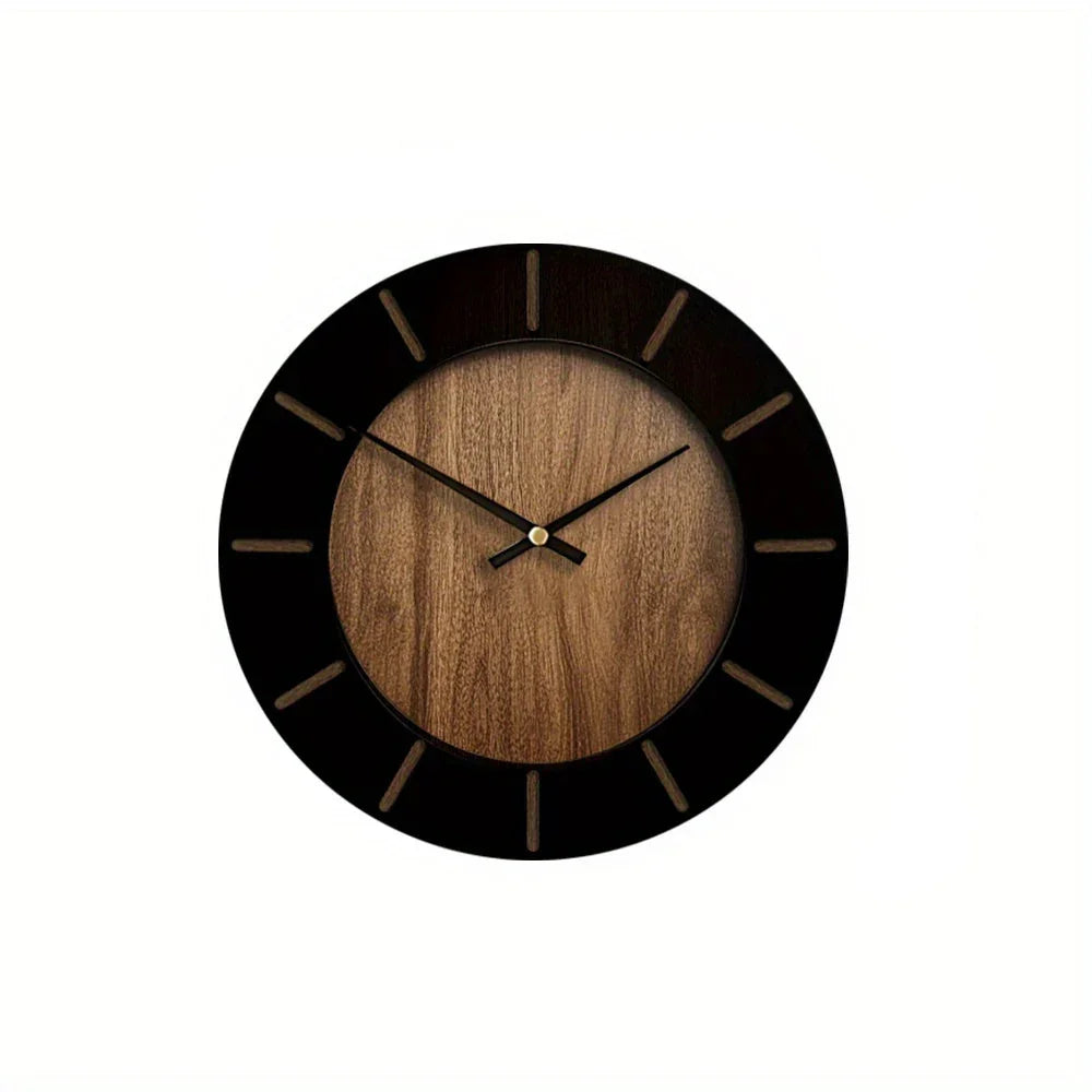 Brown vintage wooden silent wall clock with Roman numerals, distressed finish - House of Avana