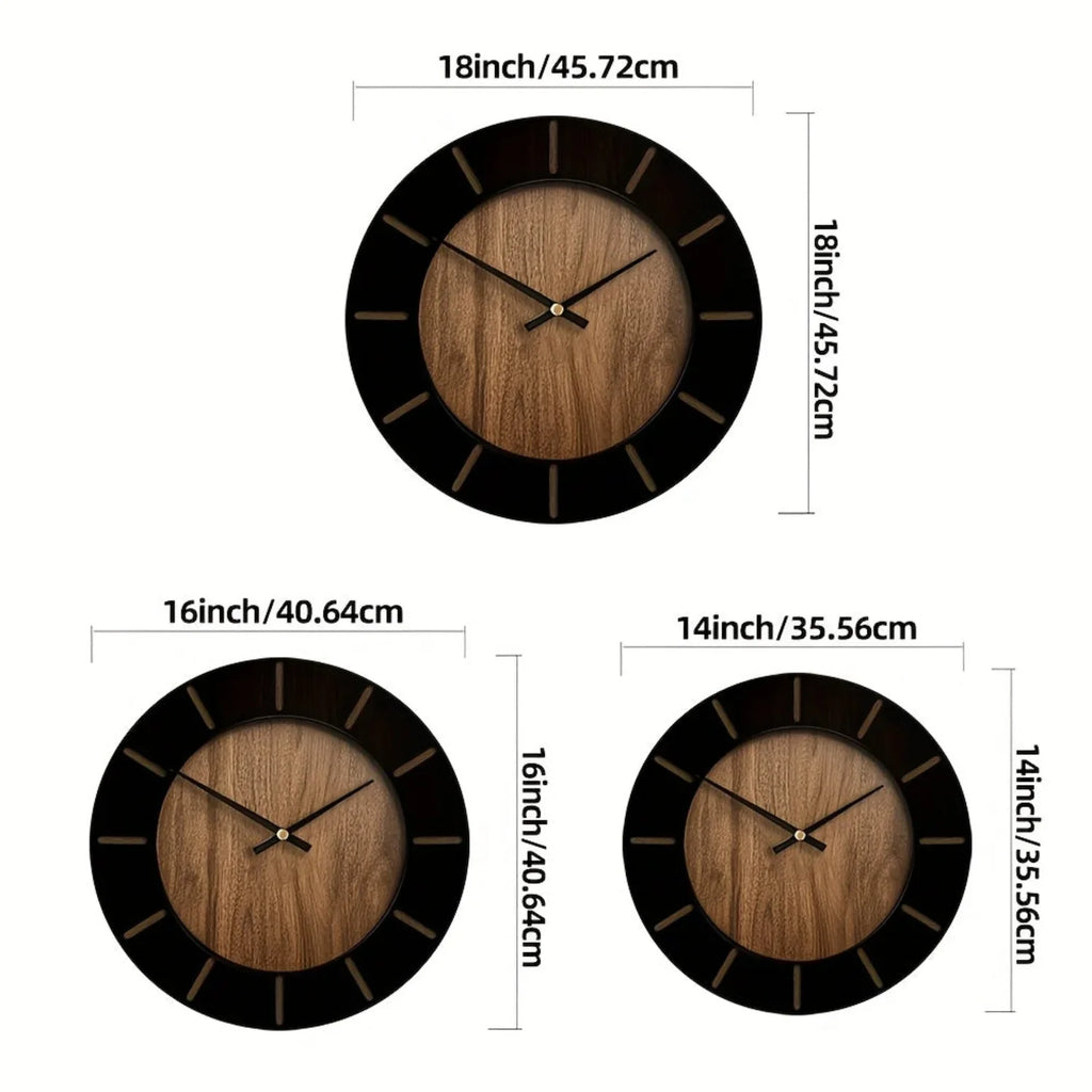Brown vintage wooden silent wall clock with Roman numerals, distressed finish - House of Avana