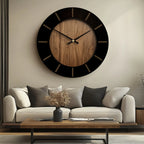 Brown vintage wooden silent wall clock with Roman numerals, distressed finish - House of Avana