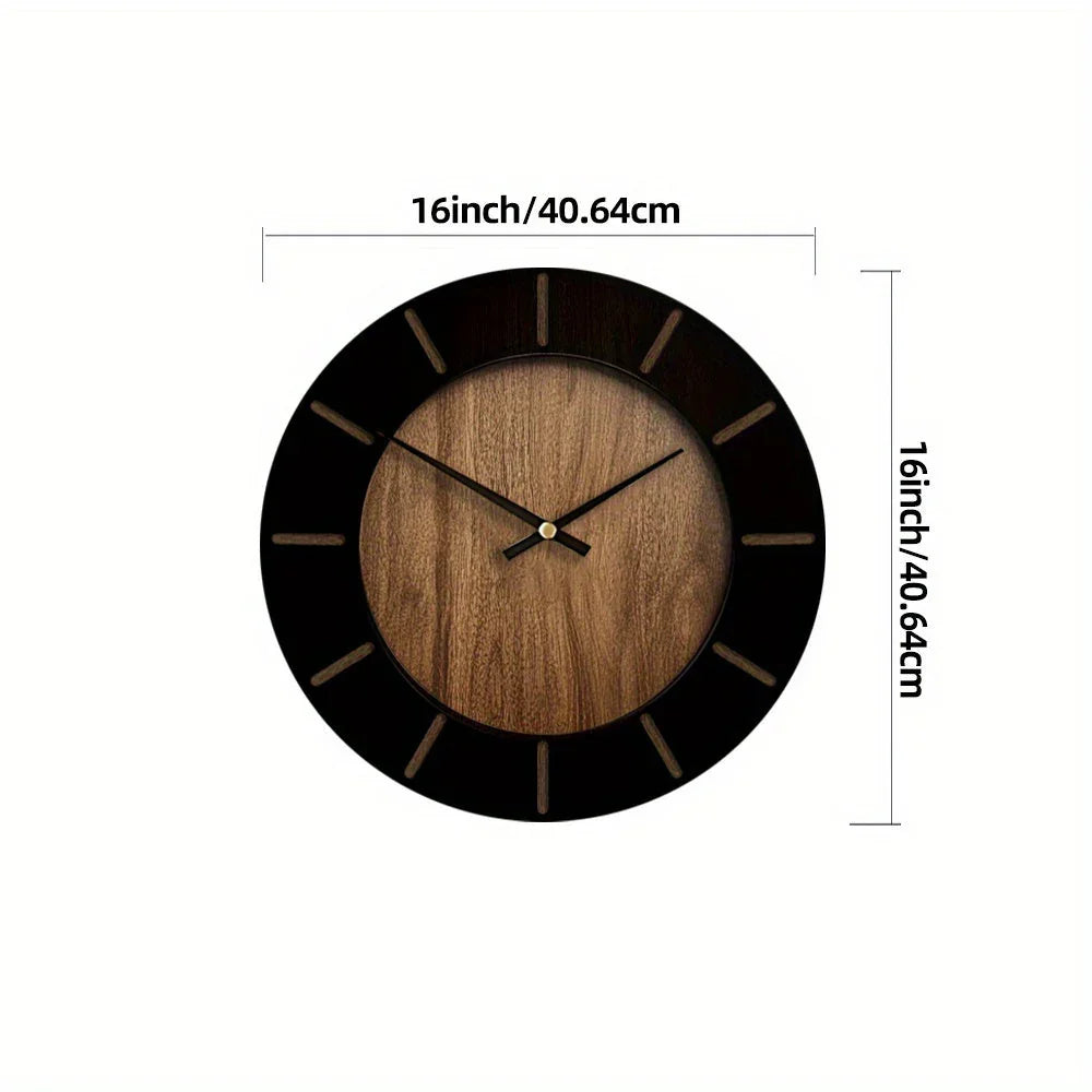 Brown vintage wooden silent wall clock with Roman numerals, distressed finish - House of Avana