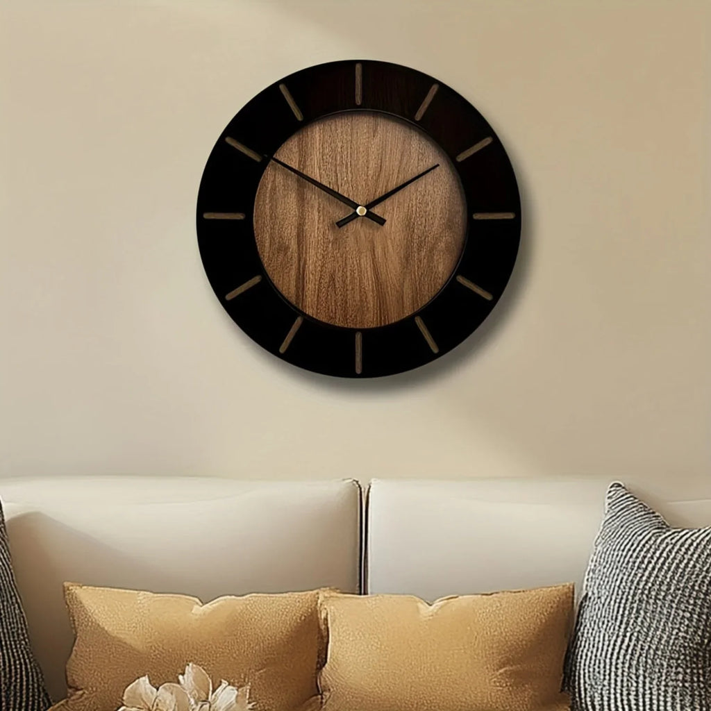 Brown vintage wooden silent wall clock with Roman numerals, distressed finish - House of Avana