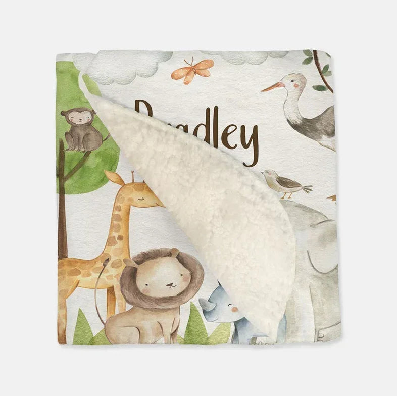 *you Create* - Safari Animals and Friends - Vintage Baby Blanket - Personalized By You, front view - House Of Avana