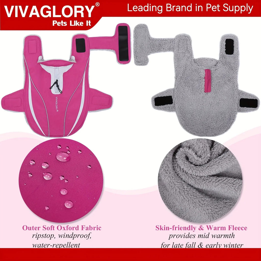VIVAGLORY Dog Coat For Winter Dog Jacket With Harness Hole, Fleece Dog Vest For Cold Weather Dog Fleece Coat With , Warm Dog Parka Puppy Coat For Snow Puppy Jacket With Zipper, Reflective Dog Coat Dog Jacket For Hunting House Of Avana [[SKU:HOA-CRB-400]]
