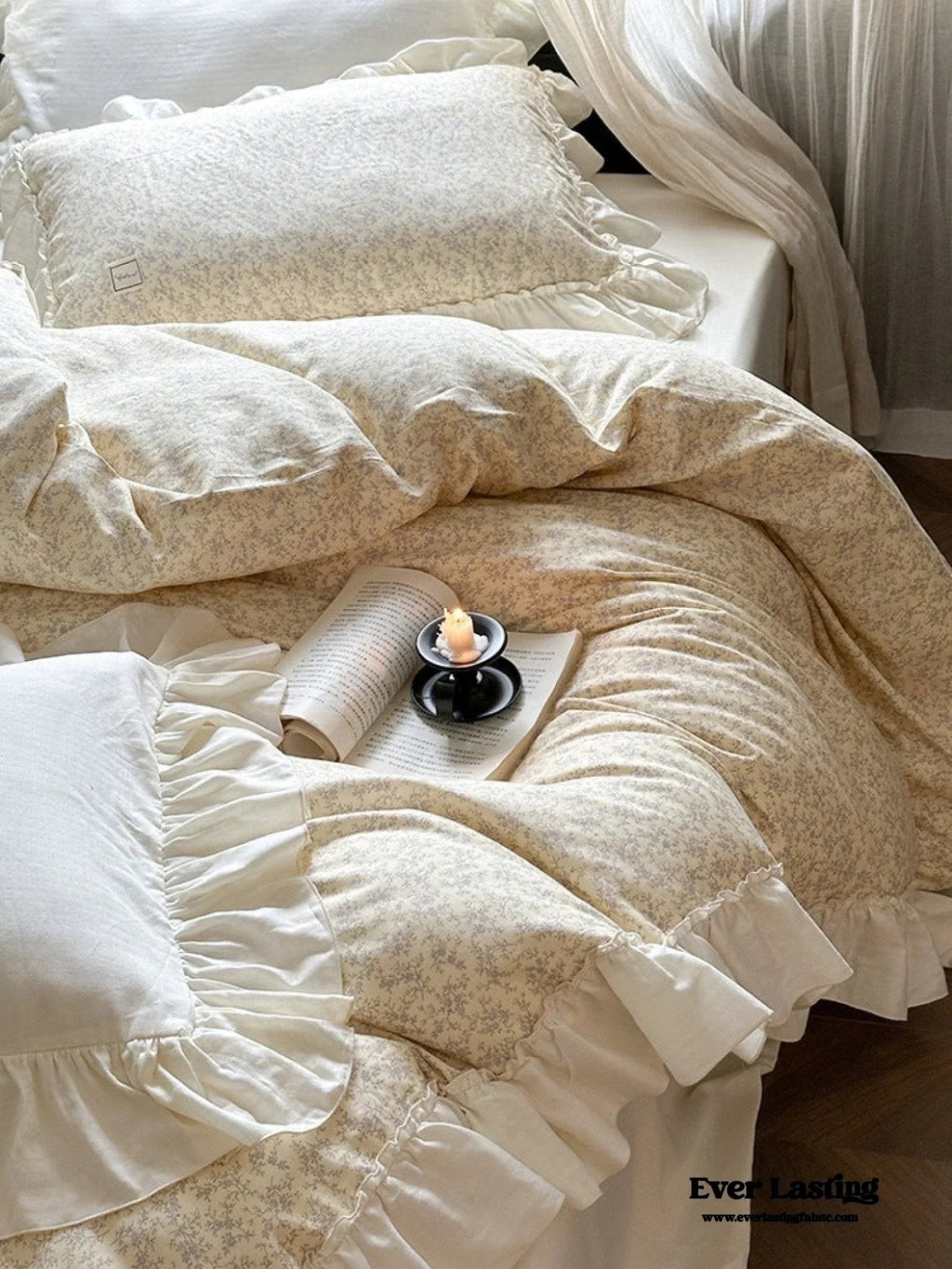 Vivienne Floral Double Gauze Bedding Set / Blue Ocean Ever Lasting