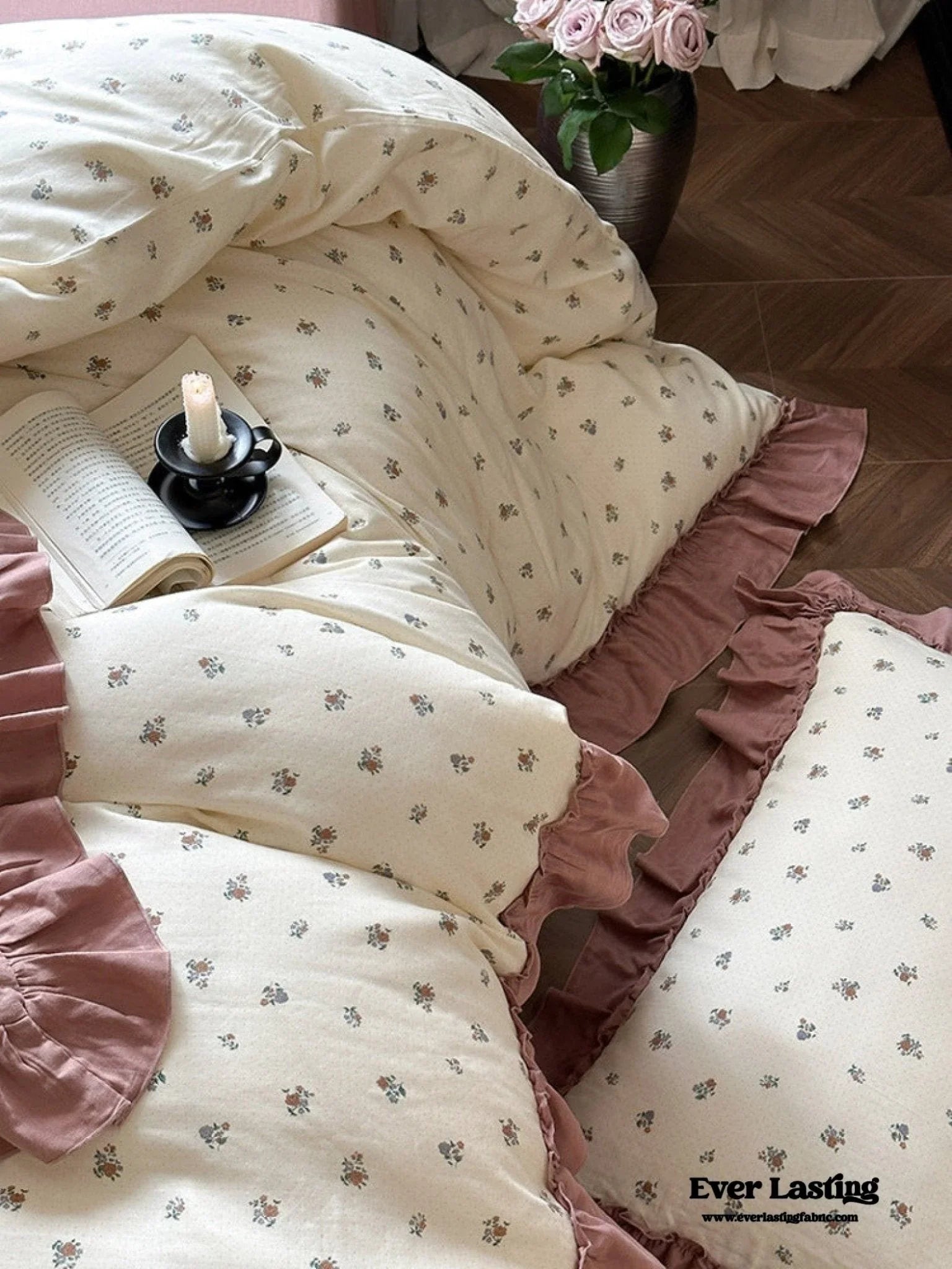 Vivienne Floral Double Gauze Bedding Set / Blue Ocean Ever Lasting