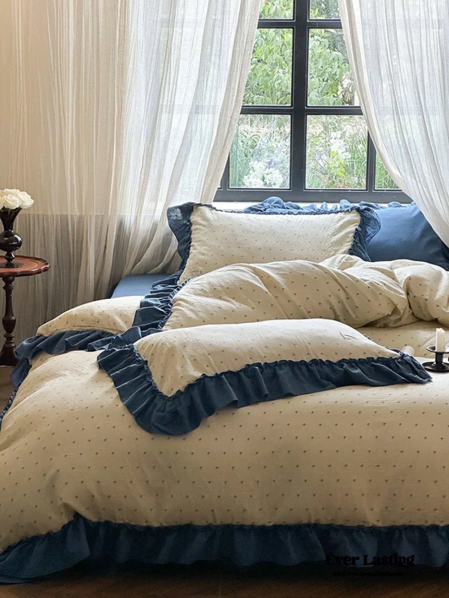 Vivienne Floral Double Gauze Bedding Set / Blue Ocean Ever Lasting