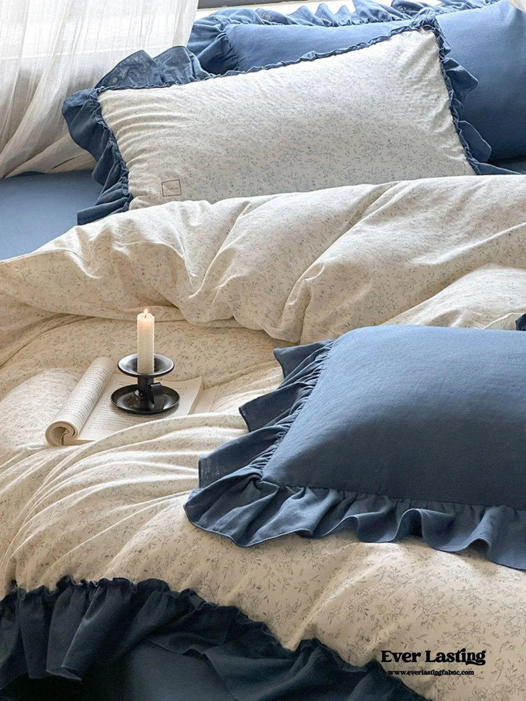 Vivienne Floral Double Gauze Bedding Set / Blue Ocean Ever Lasting