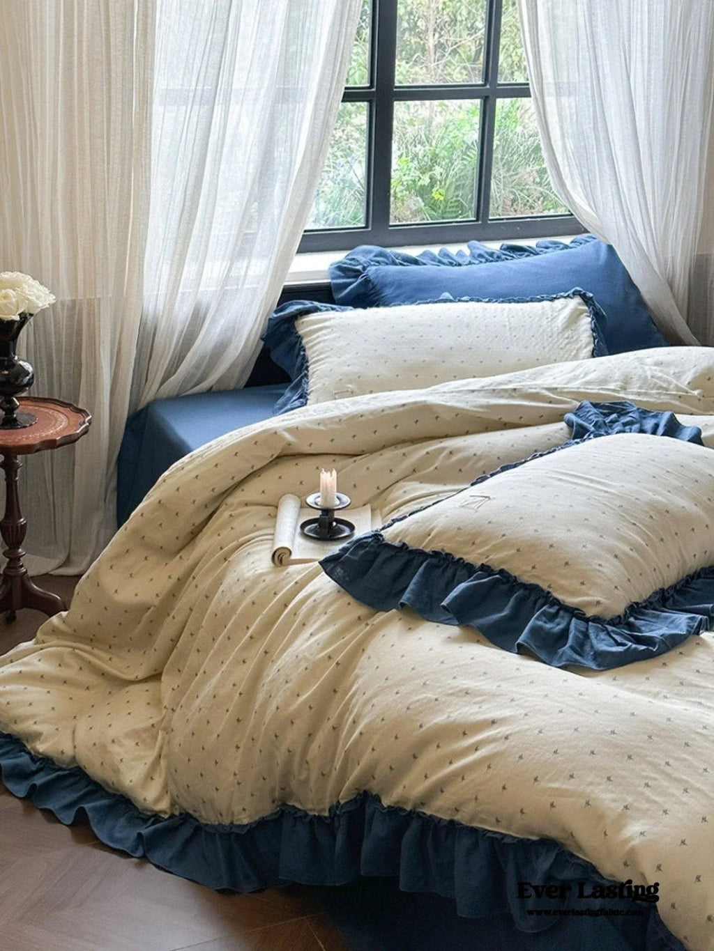 Vivienne Floral Double Gauze Bedding Set / Blue Ocean Ever Lasting