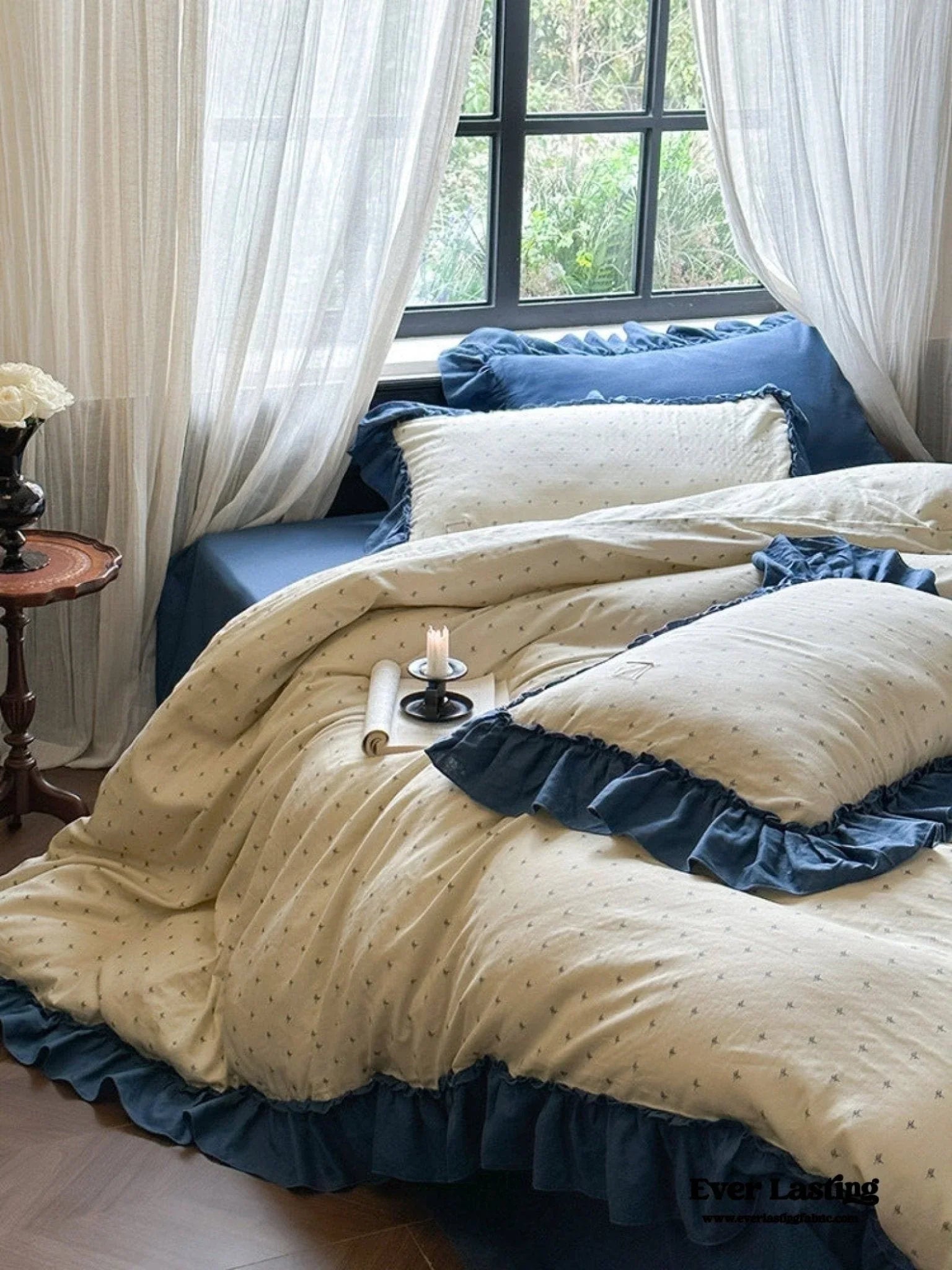 Vivienne Floral Double Gauze Bedding Set / Blue Ocean Ever Lasting