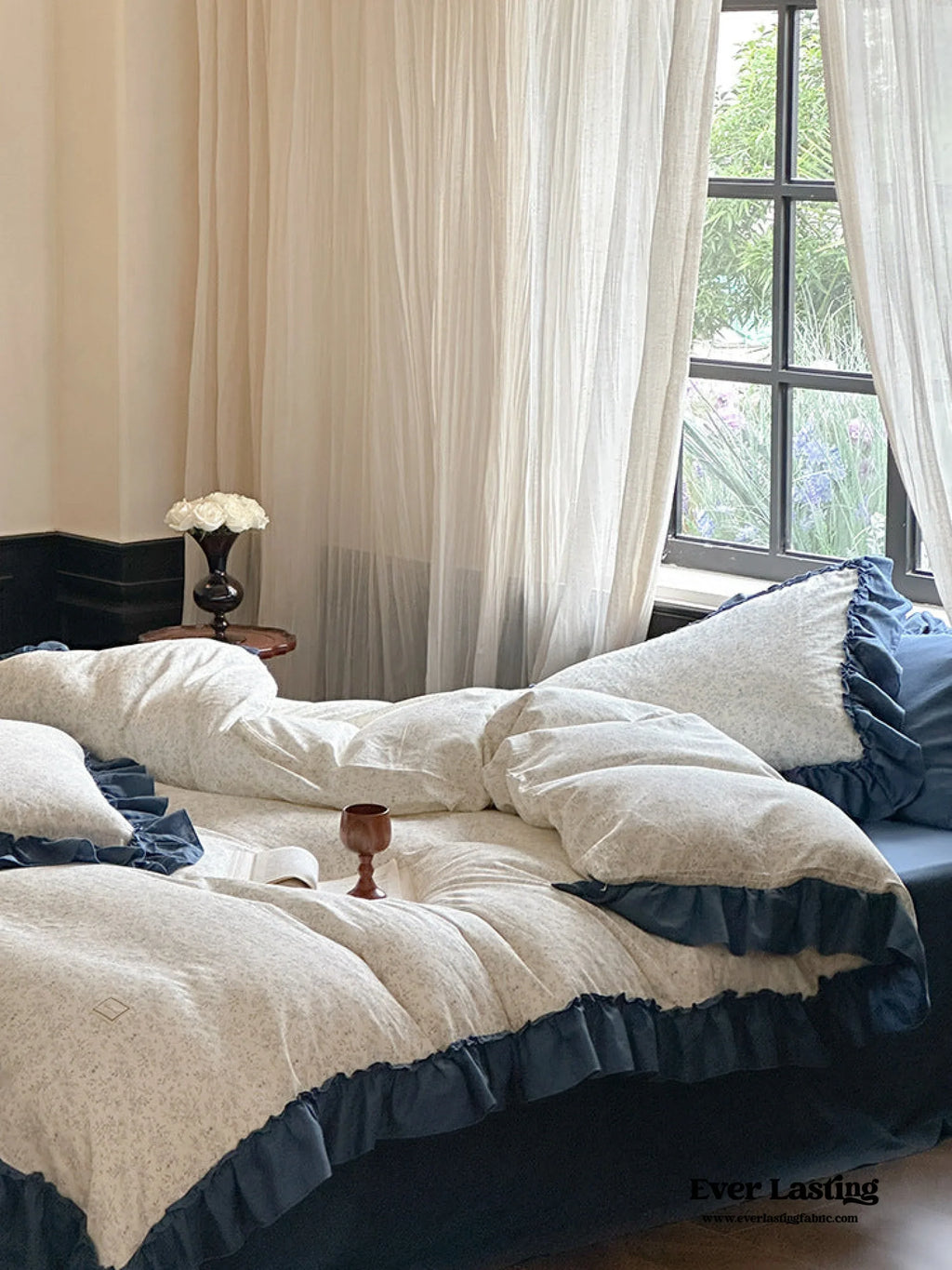 Vivienne Floral Double Gauze Bedding Set / Blue Ocean Ever Lasting